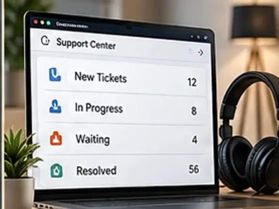 MW ServiceDesk — panel obsługi zgłoszeń i zestaw słuchawkowy